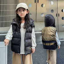 新款儿童黑金羽绒服马甲中大童连帽马夹男女童亲子装保暖外套