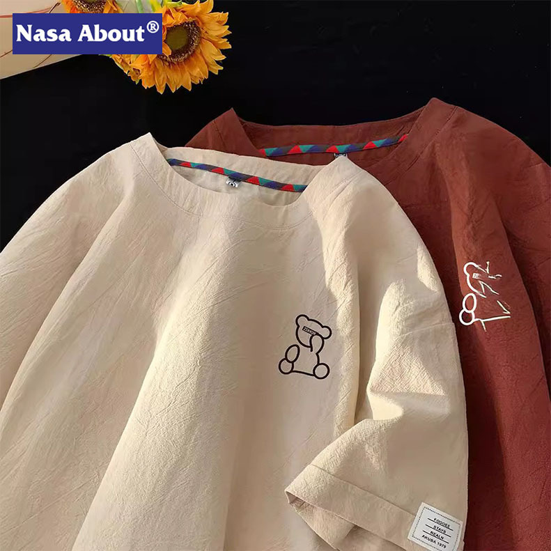 NASA Ice Silk Linen Short-sleeved Men's Summer Thin Quick-drying Bear T-shirt Couple's Loose Casual Chinese Style NASA Ice Silk Linen Short-sleeved Men's Summer Thin Quick-drying Bear T-shirt Couple's Loose Casual Chinese Style