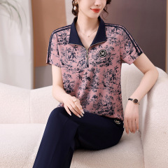 ブランドの広い奥さんの洋風の高貴なファッションスーツの夏の中高年のお母さんの半袖のプリントランニングカジュアルスーツ
