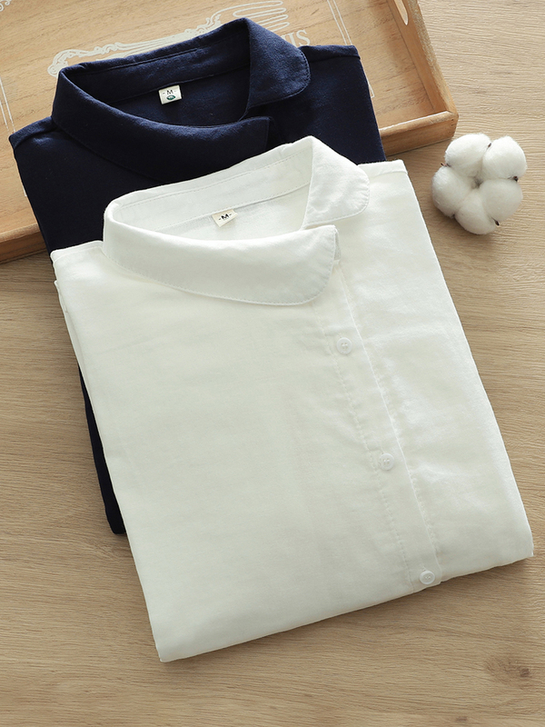 Women's Long-Sleeve Shirt with Diagonal Placket, New Chinese Style, National Art Doll Collar, Soft and Skin-Friendly Pure Cotton Double-Layer Cotton Gauze Top