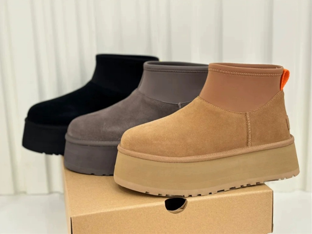 ShoeGlobe 2024 Nieuwe Mini Dip voor dames, winter dikke zool, hoogteverhogende schapenvacht, sneeuwschoen met fleecevoering, verdikte katoenen schoenen_voghion.com