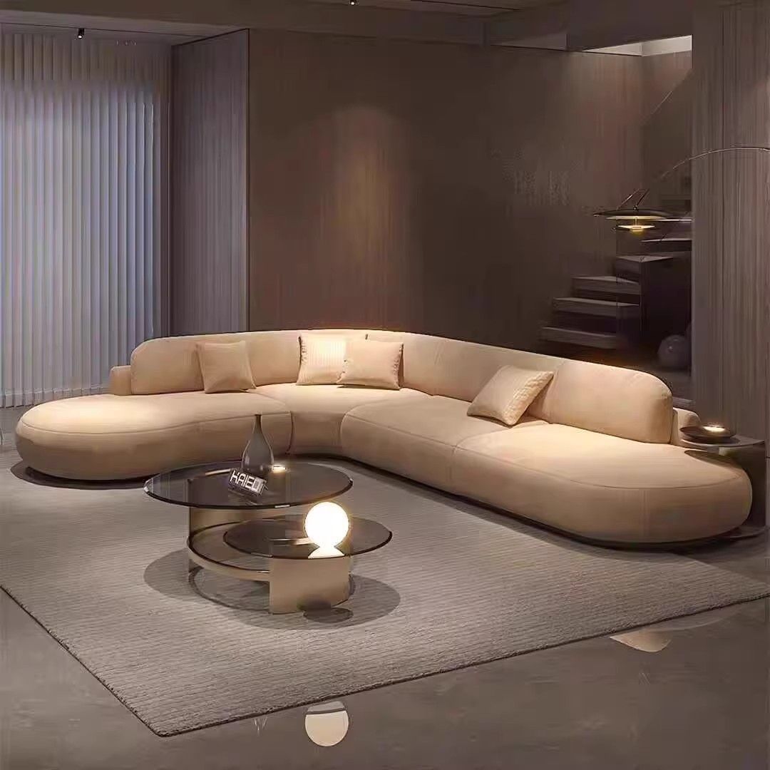 Sofá de tela de arco minimalista de estilo doméstico de gran tamaño diseñador de villa de piso plano sofá de esquina de forma especial