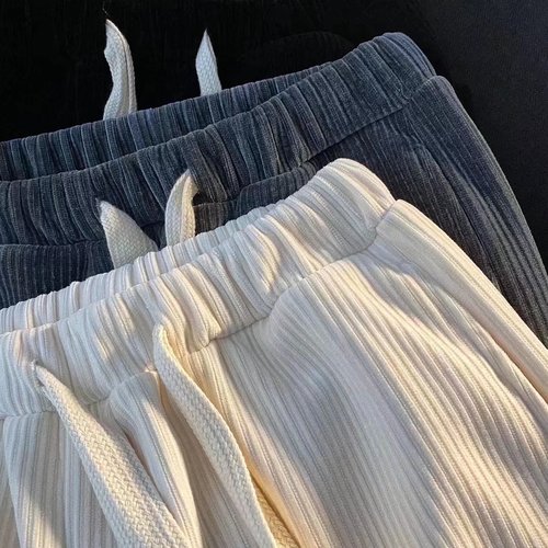 Men's Spring Versatile Loose Straight Leg Wide Leg Woolen Lined Corduroy Pants with Ground-Long Casual Japanese Style