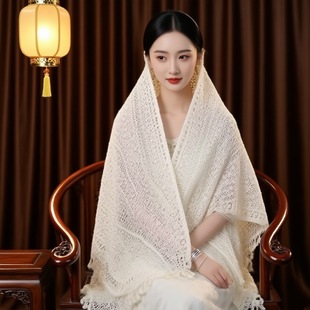 New Style Wool Retro Ethnic Style Small Shawl for Women Summer Hollow Knitted Cardigan with Tassels and Thin Style Shawl
