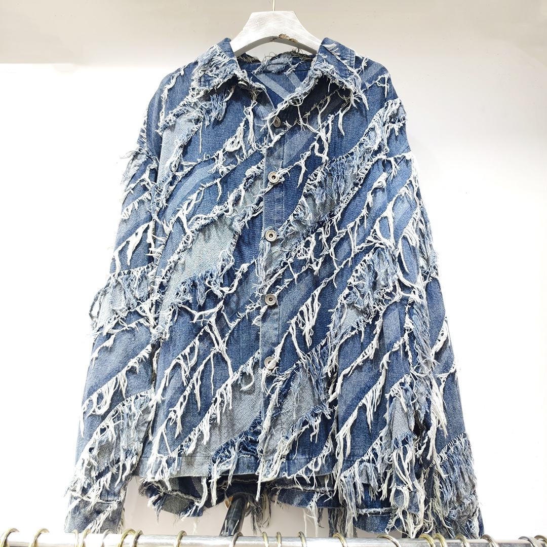 Abbigliamento maschile Primavera e autunno Nuovo marchio di moda retrò con bordo grezzo largo Design High Street Giacca in denim Giacca da donna_voghion.com