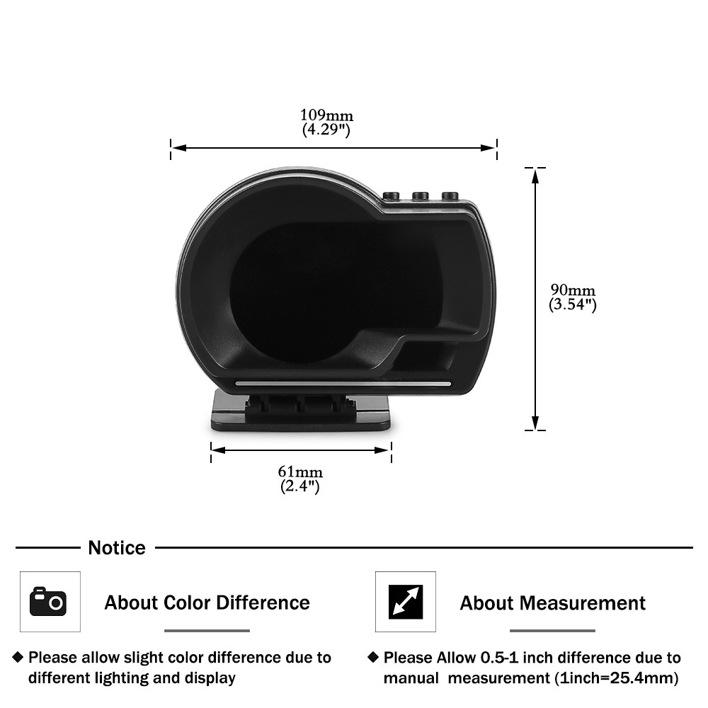 Full LCD screen OBD2 multi-function head-up display with water temperature, exhaust temperature, turbo intake speed, oil temperature, speedometer, and GPS