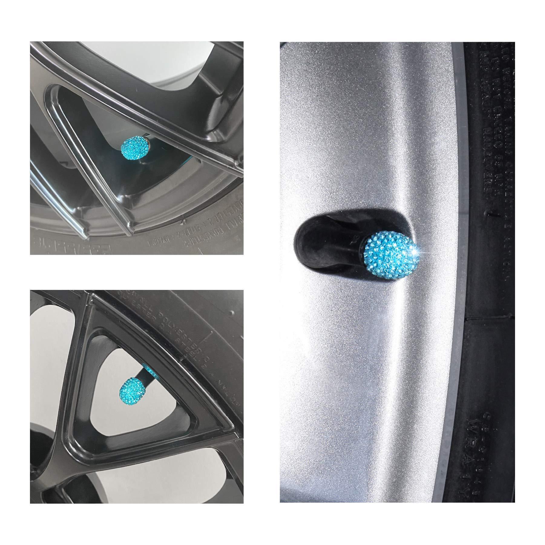Car Tire Valve Caps with Rhinestones, Ceramic Full Diamond Valve Core Covers for Cars, Diamond Tire Caps for Women