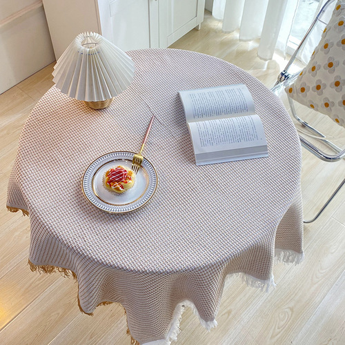 Japanese and Korean small round table cotton and linen tablecloth light luxury birthday coffee table cloth B&B tassel tablecloth decoration home table mat wholesale