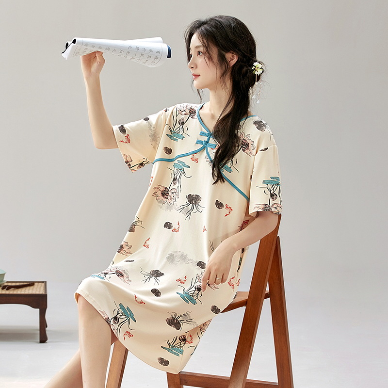 Pijama de mangas cortas de estilo antiguo de verano de estilo chino nuevo pijama de estilo chino de verano de algodón delgado ropa de hogar se puede usar