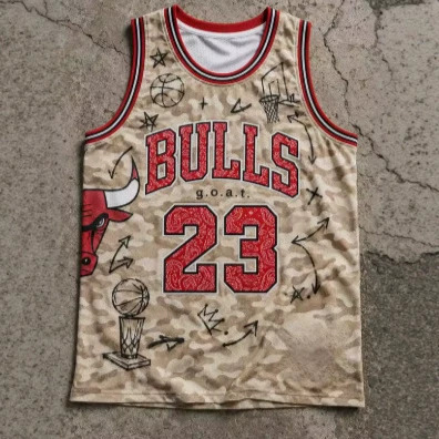 Retro 23 Bulls Jersey with Paisley Numbers and Graffiti Art Print Sleeveless Sports Uniform Casual Vest Retro 23 Bulls Jersey with Paisley Numbers and Graffiti Art Print Sleeveless Sports Uniform Casual Vest