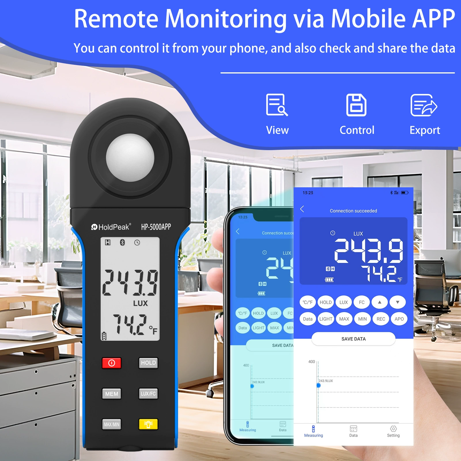 Huapu HP-5000APP многофункциональный цифровой фотометр люминг тестер с передачей данных Bluetooth