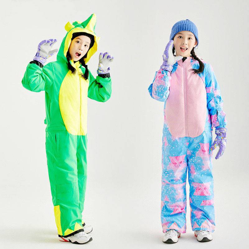 Children's Ski Clothing for Girls, Winter Cartoon One-Piece Jacket, Winter Boys' Ski Resort Outdoor Sports Ski Suit