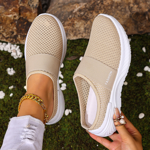 Women's Half-Up Casual Shoes Large Women's Shoes Flyknit Mesh Shoes Slip-On Single Shoes FBA