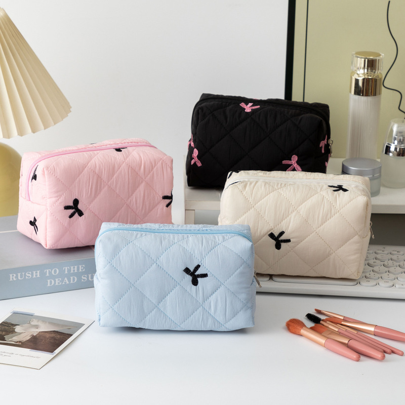 Cotton Bow Quilted Lipstick Storage Bag Women's Cosmetic Storage Bag Headset Data Cable Cosmetic Coin Purse