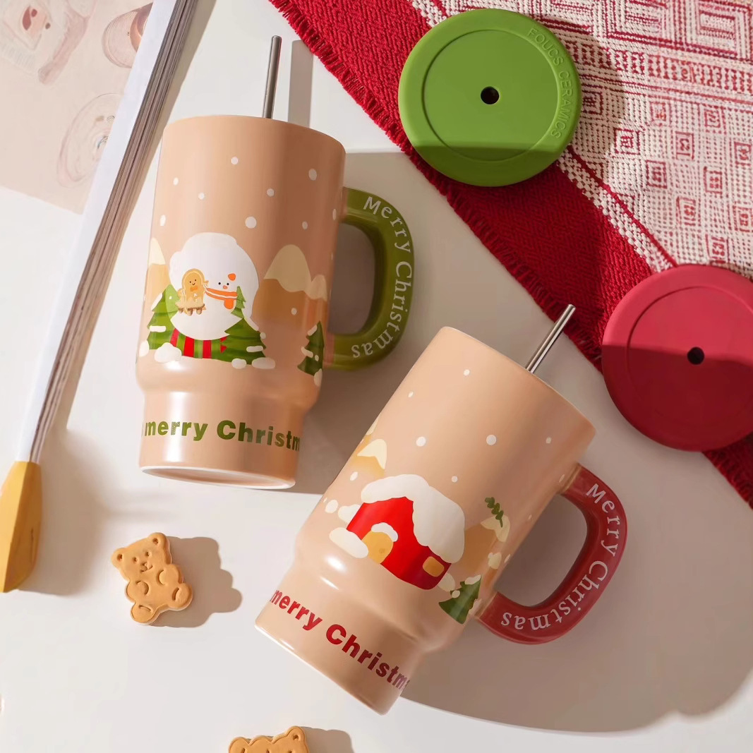 Creativa de dibujos animados tazas de Navidad tazas de agua de paja tazas de café de cerámica de gran capacidad tazas de oficina personales regalos tazas