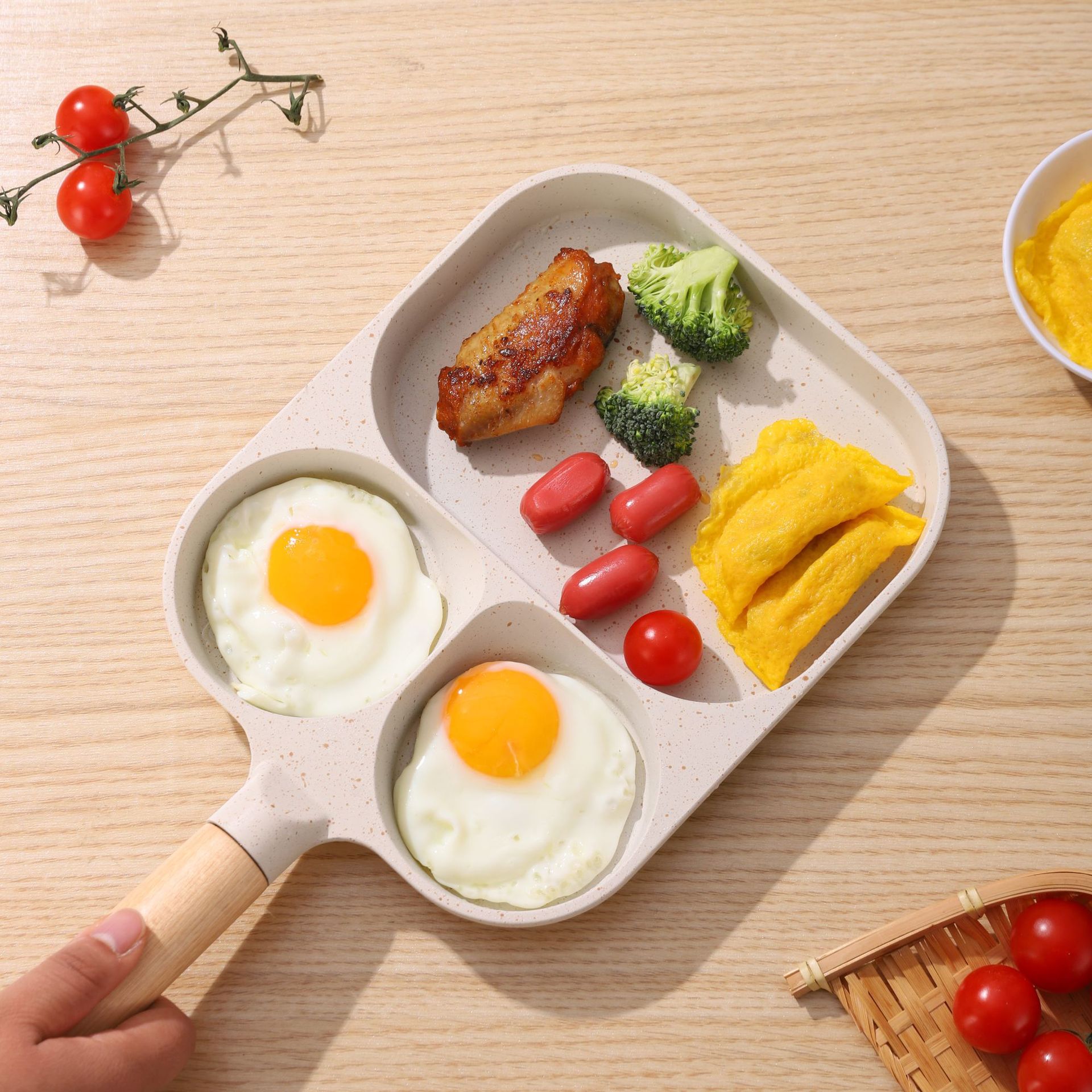 Chicken Burger Pan Home Cast Iron Four-Hole Egg Pan Non-Stick Breakfast Flat Pan Egg Burger Pan Egg Frying Magic Tool