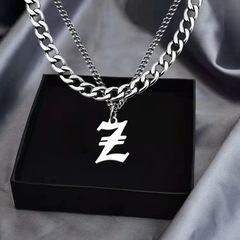 ins風字母項鍊鈦鋼項鍊 古巴雙層男士鈦鋼項鍊簡約百搭男女飾品