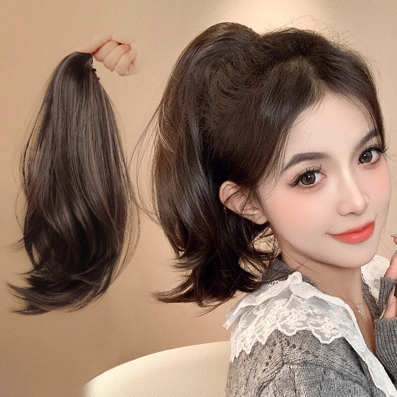 Clip-On Short Ponytail Wig for Women, French-Style Slightly Curly High Ponytail, Naturally Fluffy Synthetic Hair, Ultra-Light Curly Tail Wig Braid