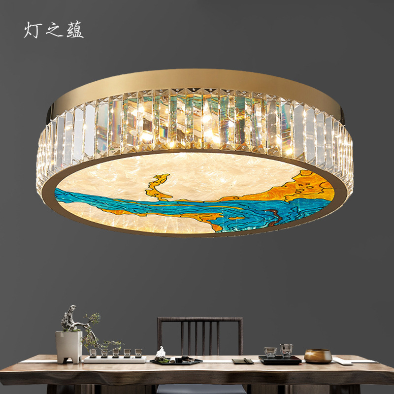 [Blue Yan] enamel color new Chinese ceiling lamp bedroom lamp living room lamp round lamp crystal dining room lamp light luxury