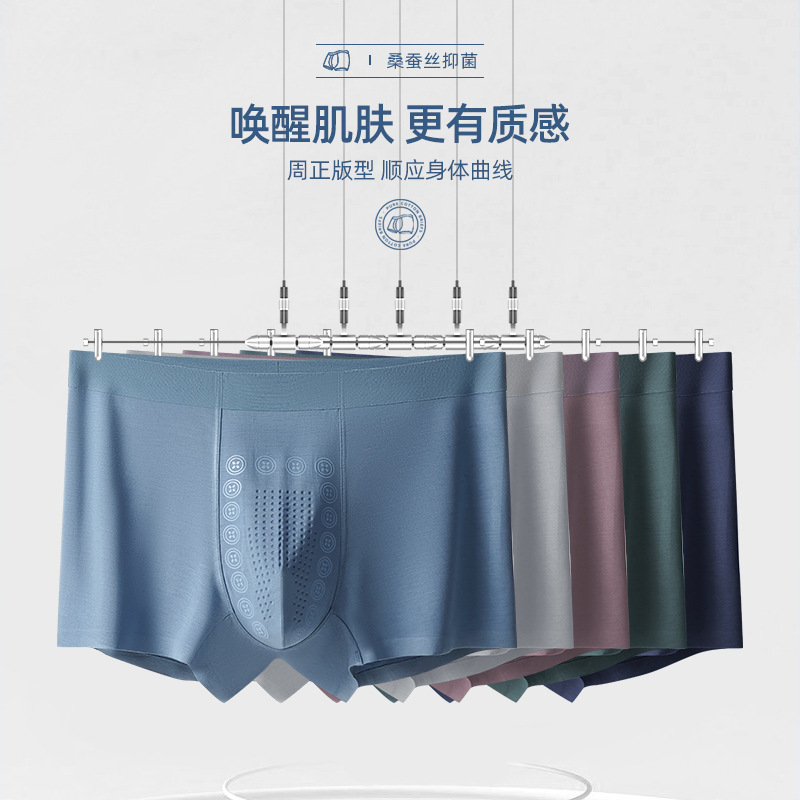 Men's Ion Negative Ion Mulberry Silk Undershorts with No-Show Mesh Waistband, Mid-Thigh Men's Four-Point Briefs, Straight Leg Pants - Wholesale