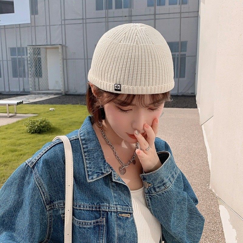 Knitted Hat for Women, Autumn and Winter Woolen Hat, Trendy Brand Landlord Hat, Japanese Style Patch Letter Melon Cap, Short Cold Hat, Trendy