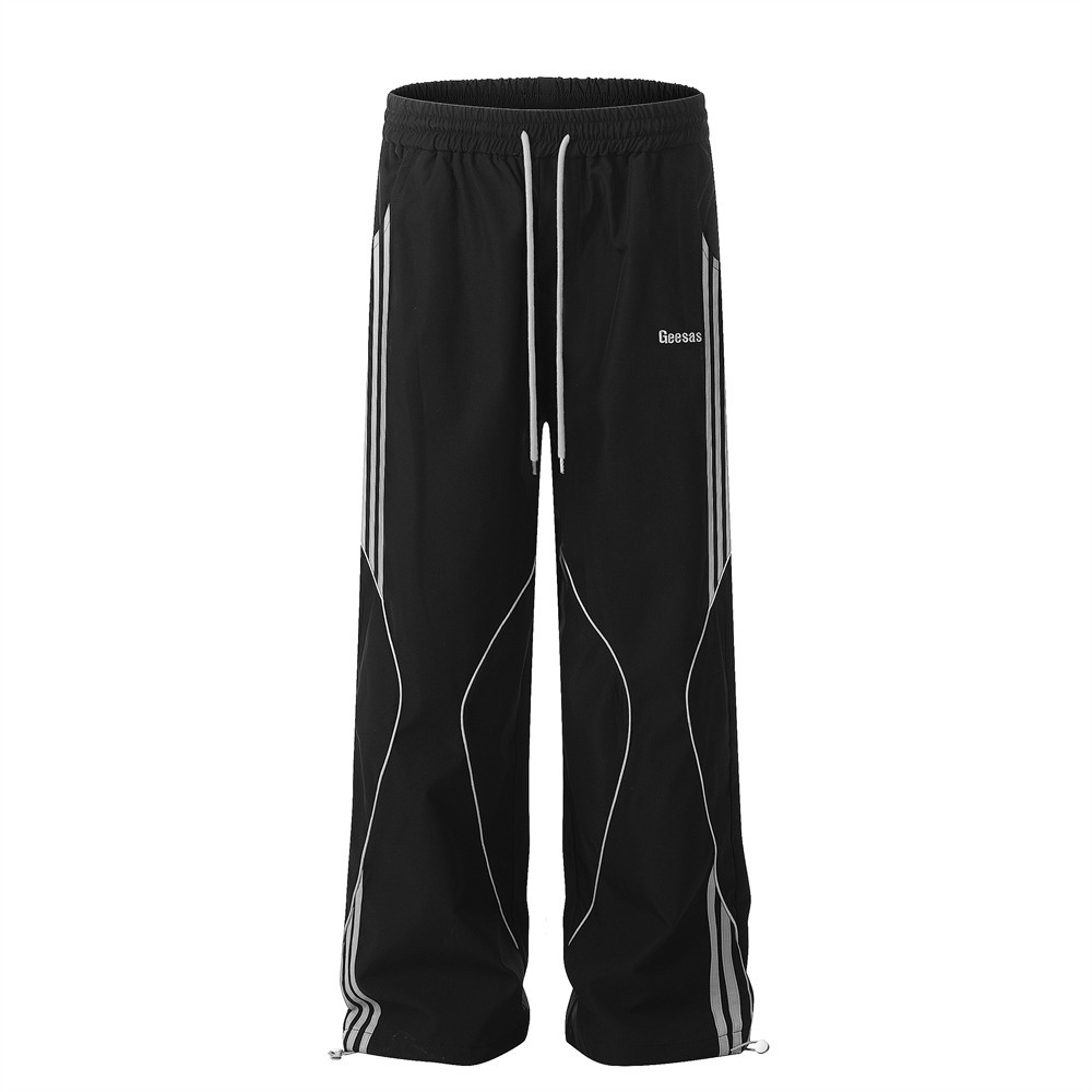 Herrenbekleidung Frühling und Herbst Herren Freizeit Sportanzüge Drei Streifen Stehkragen Lockere Jacke Vibe High Street Trend Gerade Hose_voghion.com