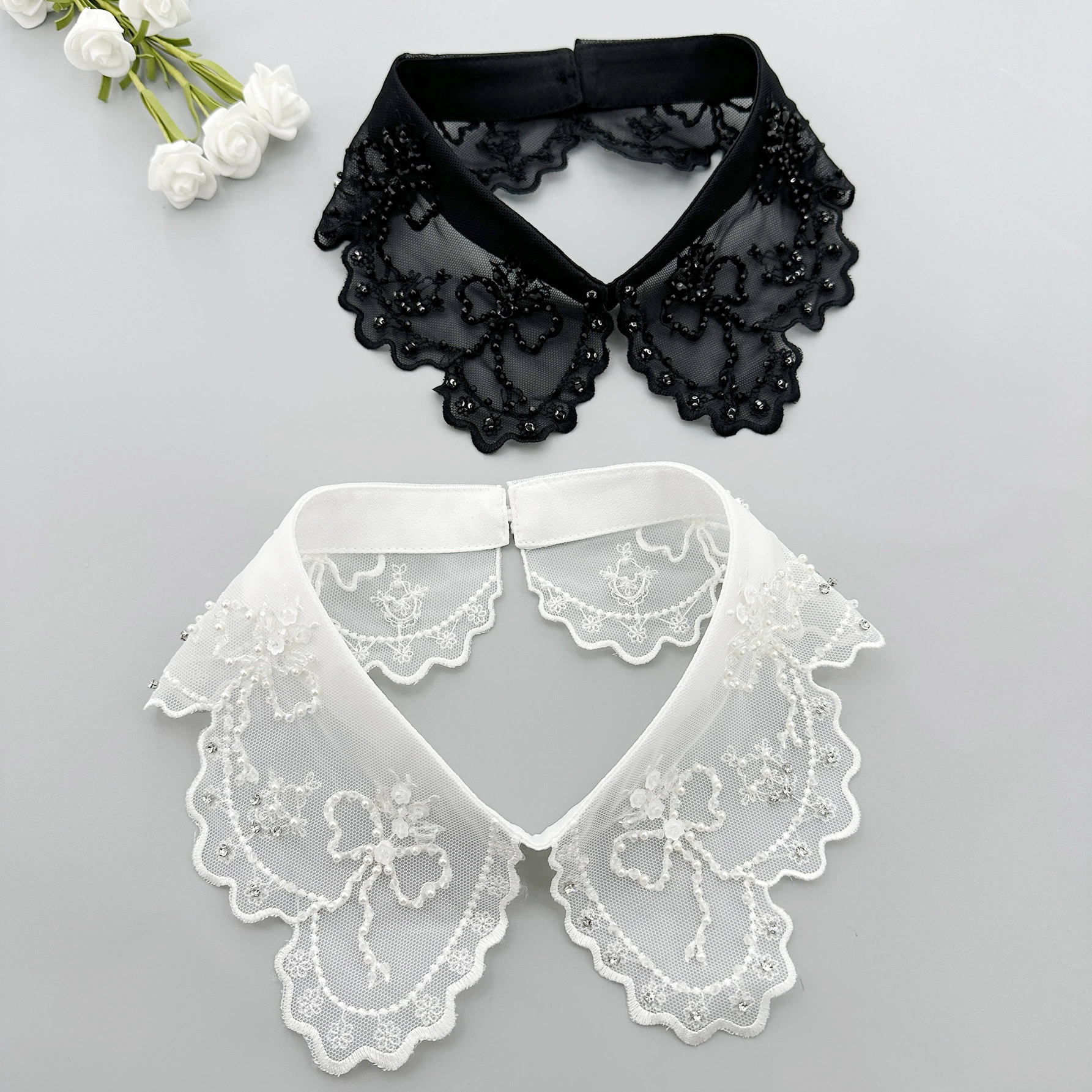 23 новых осенне-зимних универсальных лук сетка вышитые бисером ручной работы Поддельный Воротник фабрика прямых продаж большое количество одежды