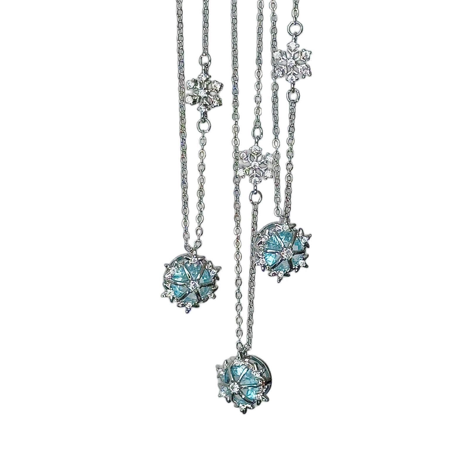 S925 Sterling Silver Snowflake Diamond Pendant Necklace For Women_voghion.com