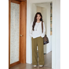 大码女装宽松直筒休闲垂感复古高腰牛仔阔腿裤韩版显瘦纯棉拖地裤