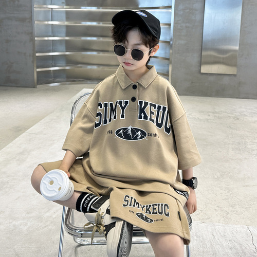 Boy's Handsome Polo Shirt Five-Fifth Pants Two-piece Set  Summer New Letter Printed Top Five-Piece Pants Set