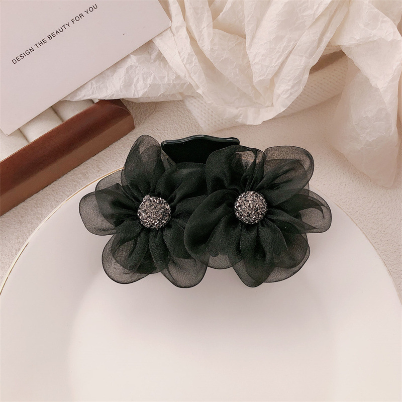 Pinza de flores de diamantes de imitación de hilo de red 2025 nueva pinza de pelo de cola de caballo de alta calidad para mujer