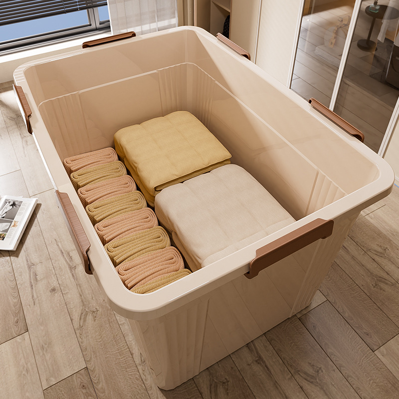 Caja de almacenamiento extra grande con cubierta con ruedas a prueba de polvo caja de almacenamiento doméstica armario de ropa de dormitorio armario de juguetes