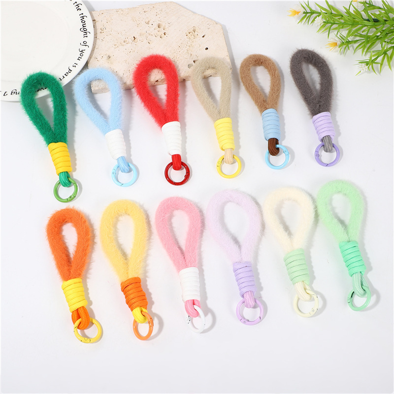 Internet Celebrant Plush Double Color Mobile Phone Short Lanyard Fashion Wrist Single Button Clothing Accessories Keychain Lanyard