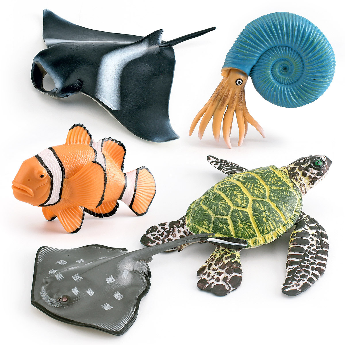 Transfronterizo de simulación de Animales Marinos de peces gran raya de tortuga verde pez payaso Nautilus Thorn modelo estático decoración de escritorio