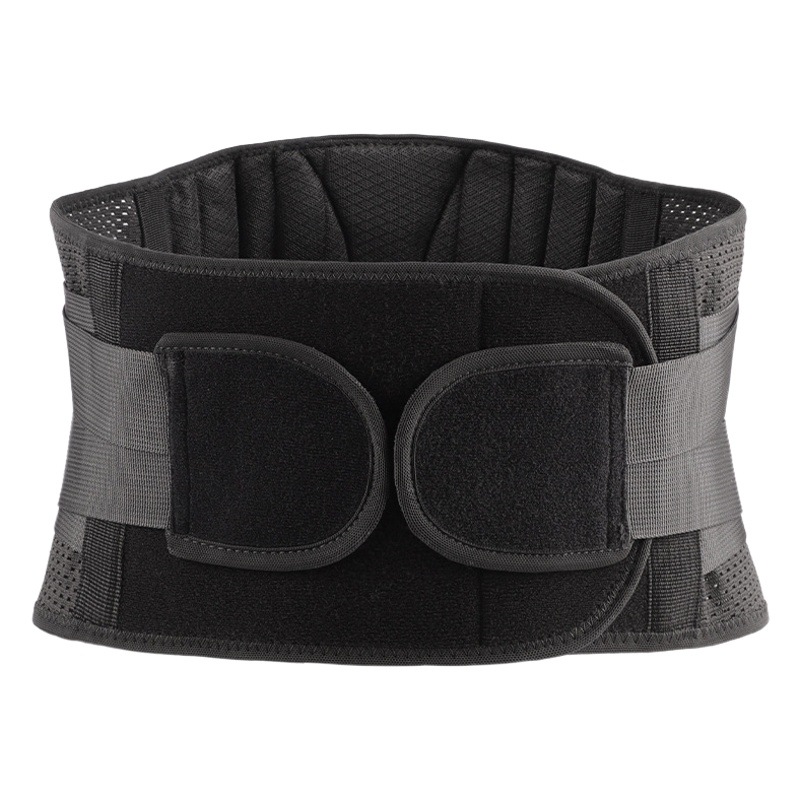 Cinturón deportivo de soporte lumbar con placa de acero de compresión bidireccional ajustable para protuberancias lumbares.