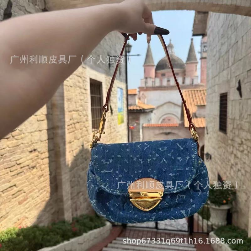 外贸高品质樱桃系列元宝丹宁牛仔包手提包腋下刺绣单肩hobo腋下包|undefined
