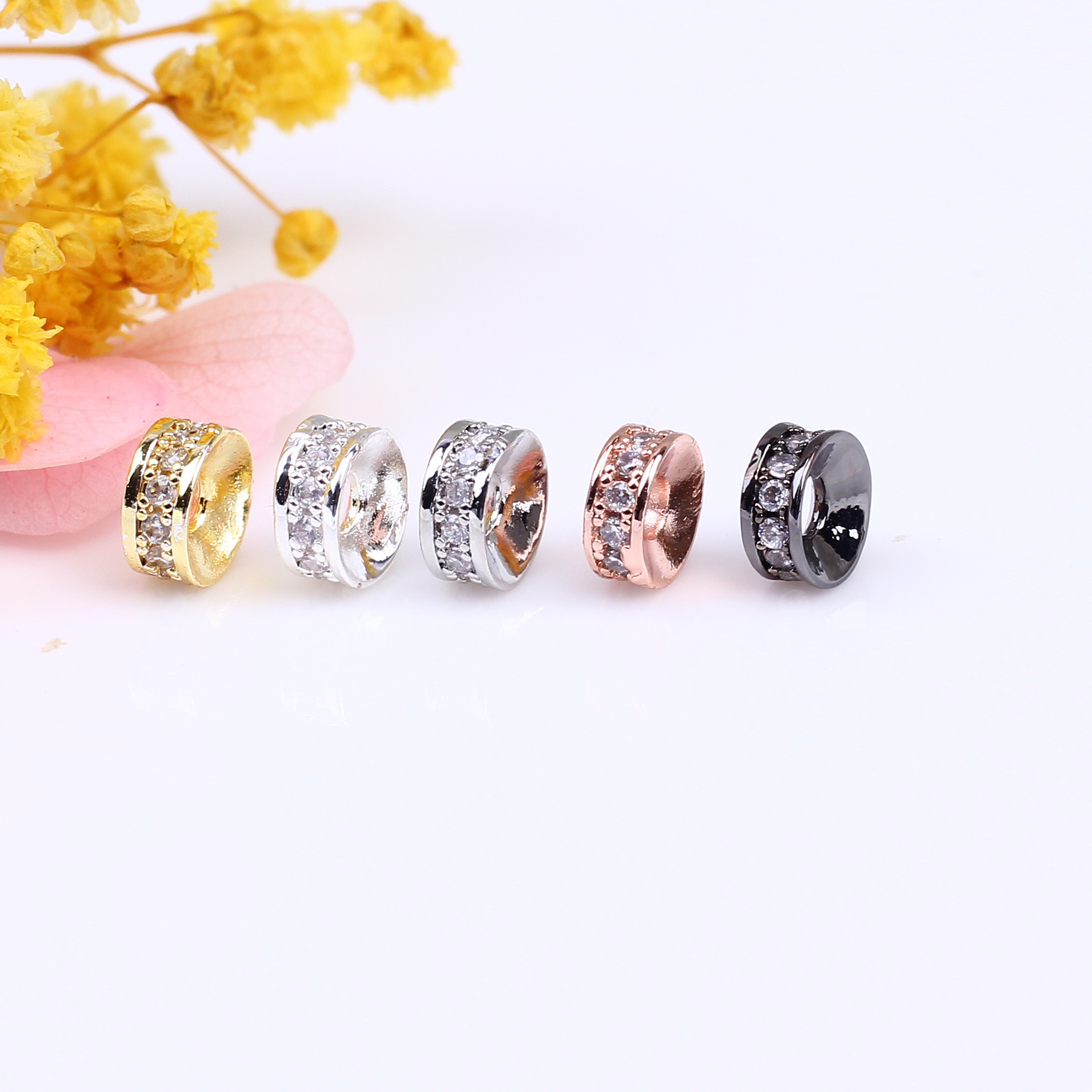 18K oro cobre micro incrustaciones ZIRCON espaciador ronda espaciador DIY pulsera collar joyería accesorios material al por mayor