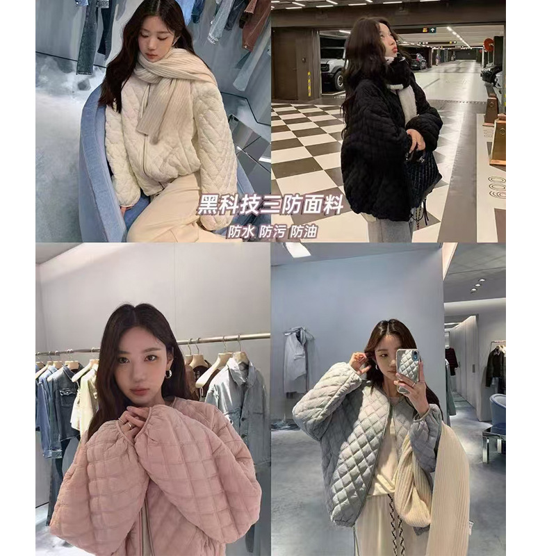 宽松大码加厚棉服韩版秋冬防风软糯保暖菱格拉链羽绒棉衣女外套|undefined