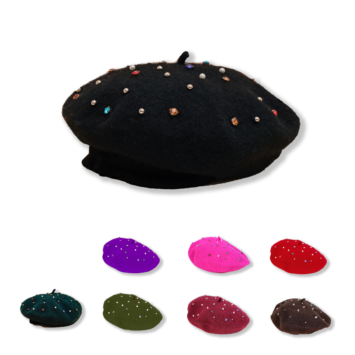 Autumn And Winter New Fashion Color Diamond Beret Octagonal Hat display picture 1