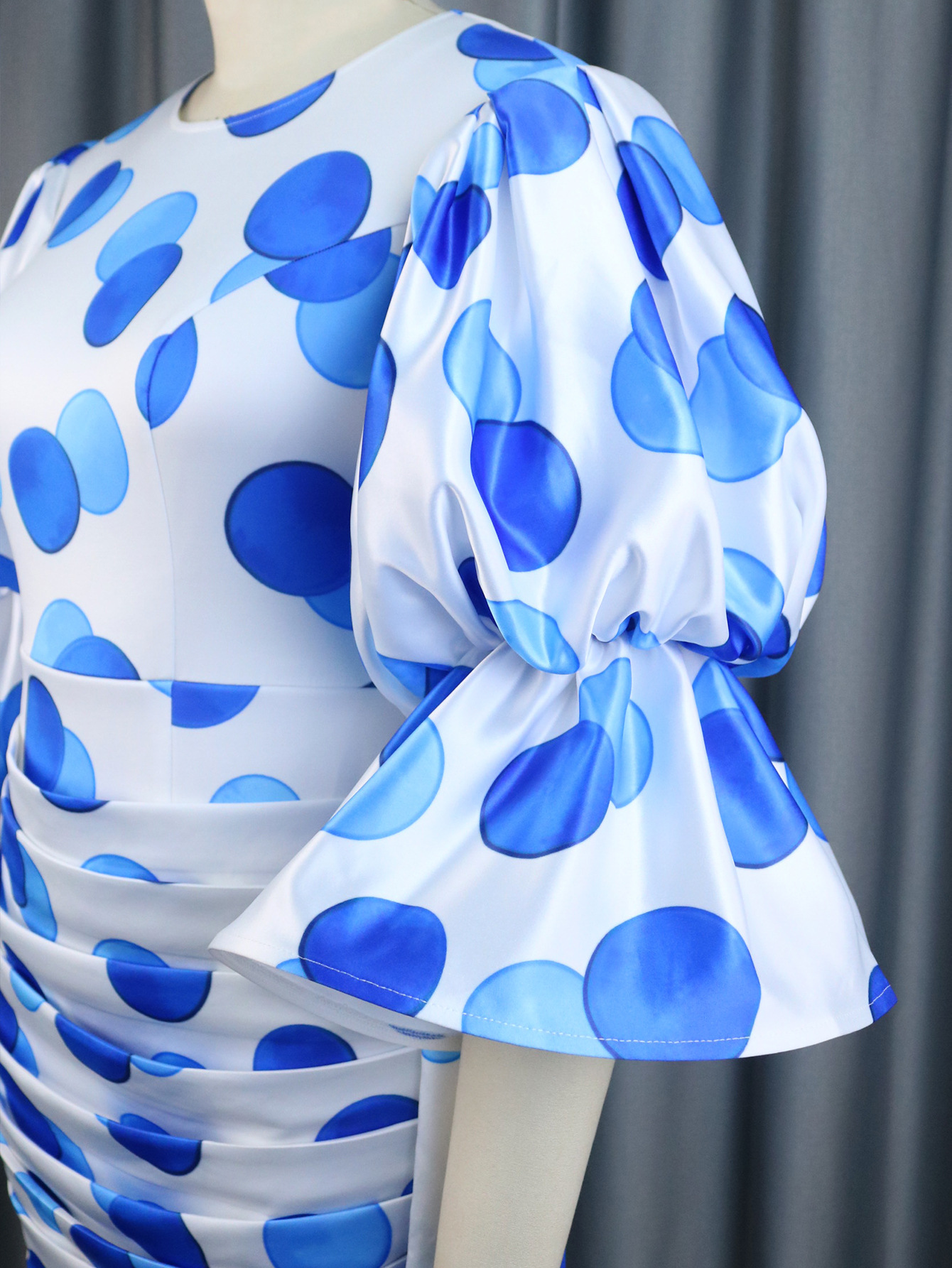 Casual Round Neck Flared Sleeves Dress Polka Dot Ribbon Pleated Hip Dresses 9 Casual Round Neck Flared Sleeves Dress Polka Dot Ribbon Pleated Hip Dresses