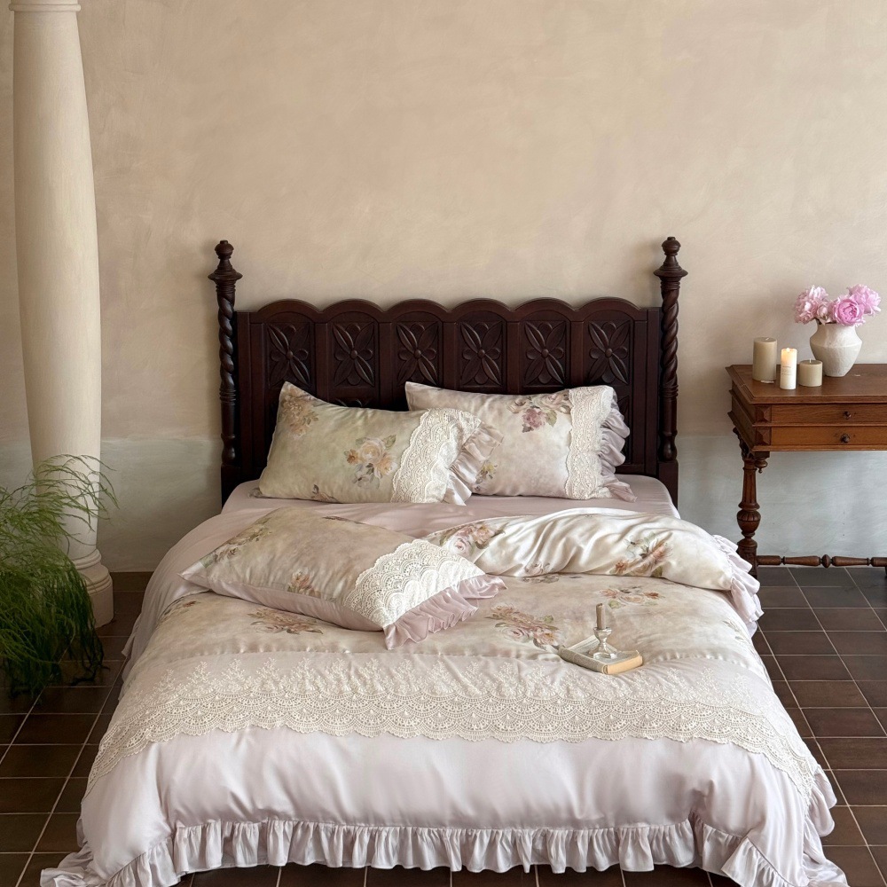Nordic Vintage Boho Bedding Set Long-staple Cotton With Lace Trim_voghion.com