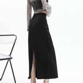 黑色西装长裙女2024新款春季高腰包臀一步裙显瘦气质直筒半身裙子