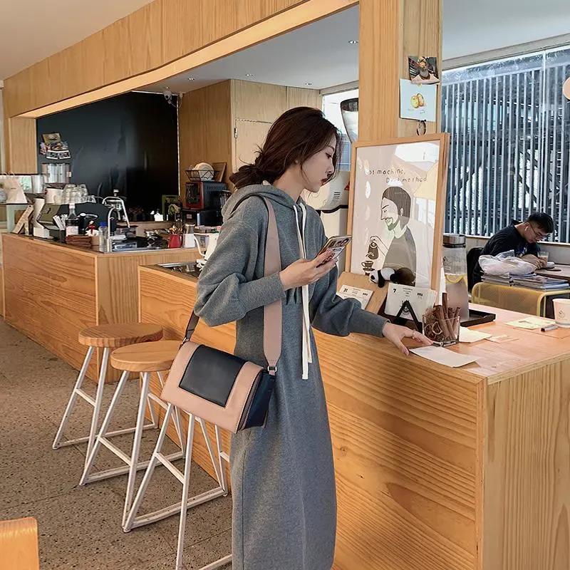 Hooded Sweatshirt Long-sleeved Dress Women's 2021 Autumn New Korean Style Loose Slimming Small Inner Long Skirt