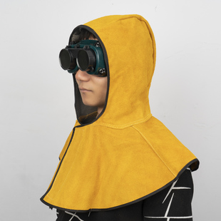 Welding Shawl Hat with Full Cowhide Dustproof and Windproof Hood, Heat Insulation, Anti-Scalding and Anti-Splash Welder Protective Hat