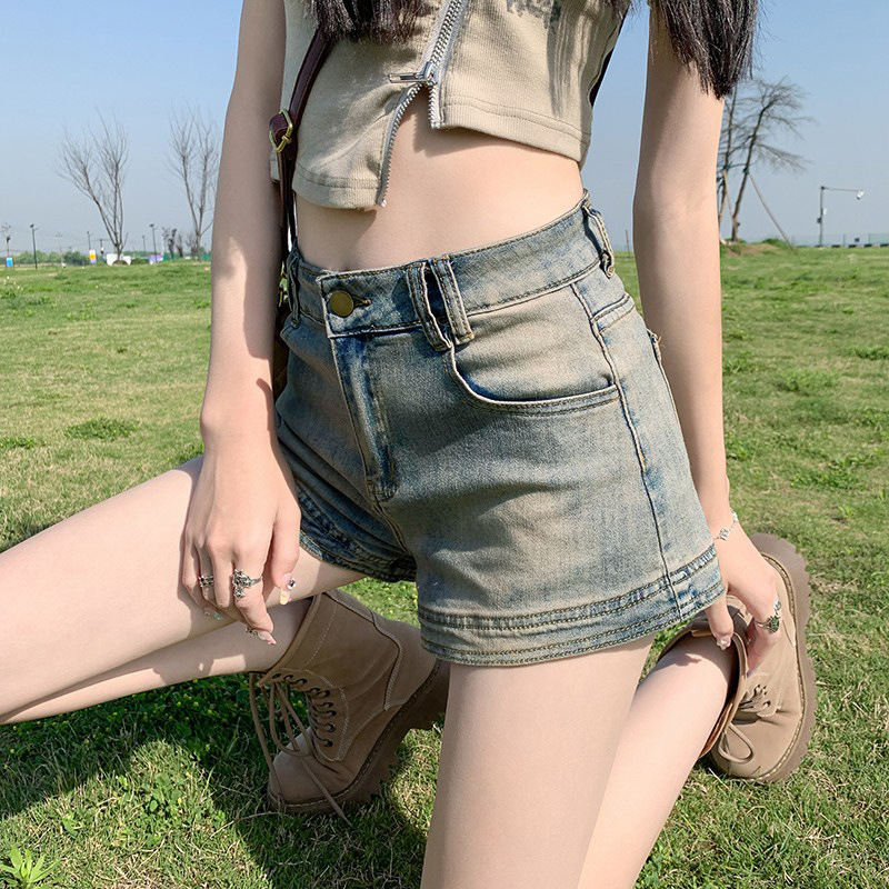 American Retro Denim Shorts for Girls, Summer 2026 New Style, Personalized Hot Girl Style, Stretchy A-Line Ultra-Short Hot Pants