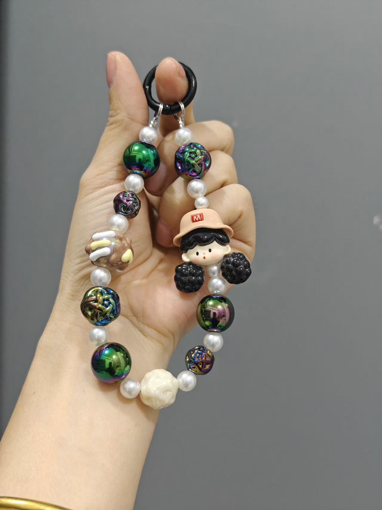 Nuevo colgante de cadena de teléfonos móviles de dibujos animados palomitas de maíz colgante de llavero creativo colgante de bolsas de perlas pintadas a mano