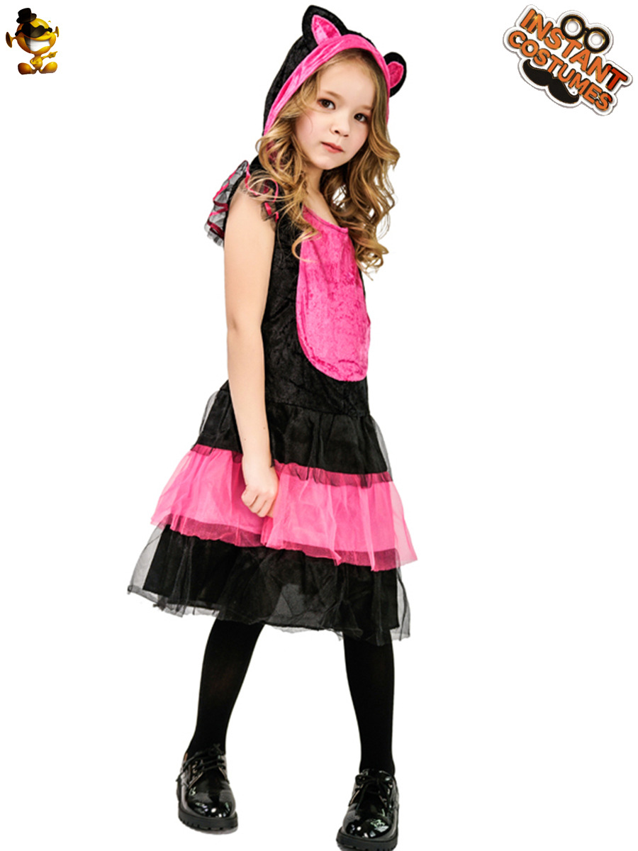 Halloween niñas niños lindo gato rosado princesa vestido etapa rendimiento traje carnaval Cosplay