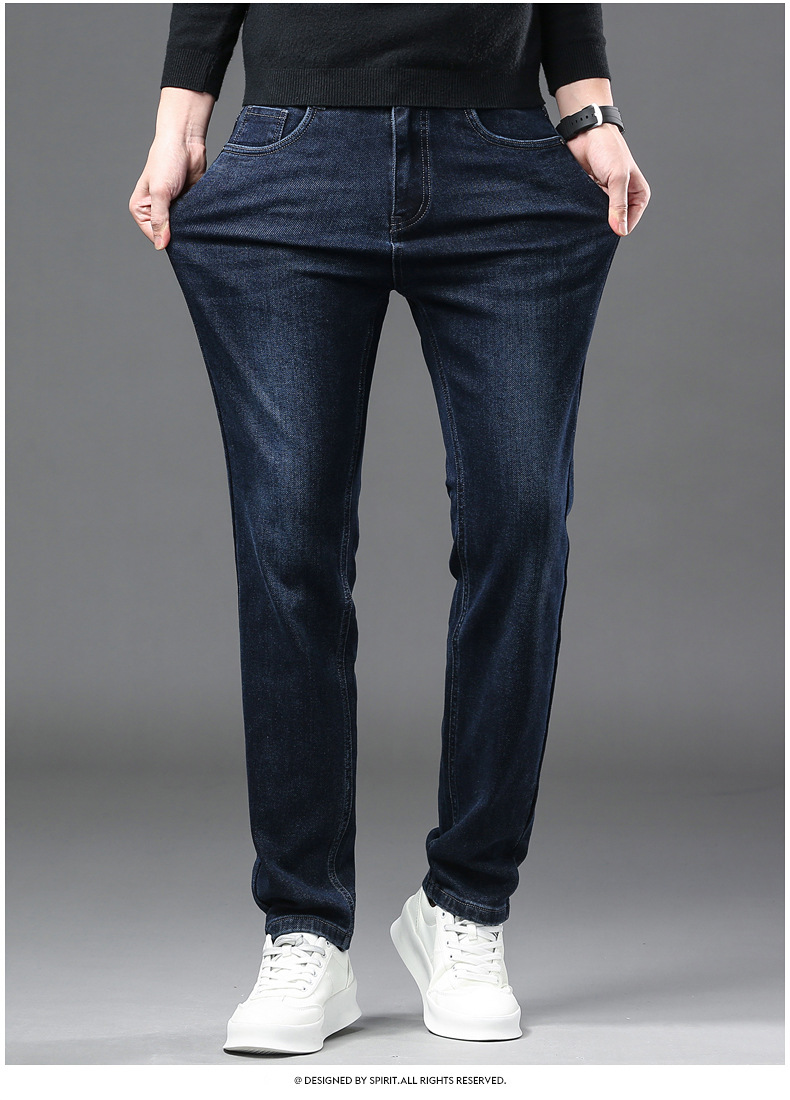 Men's Winter Thickened Jeans Cotton Elastic Straight Leg Trousers_voghion.com