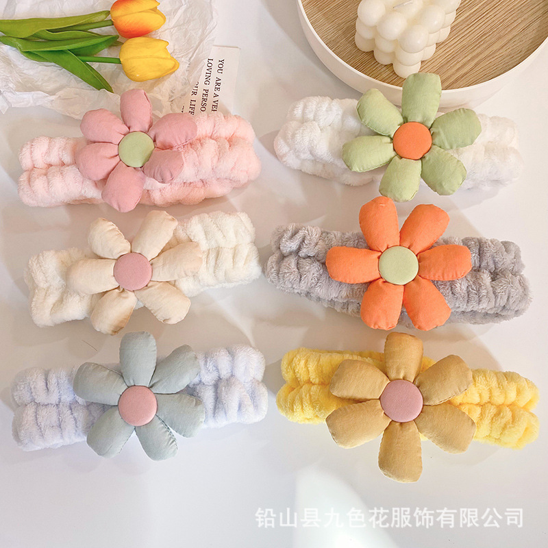 Estilo coreano creativo crisantemo flor banda de pelo Internet celebridad chica lavado de cara maquillaje lindo Super Hada diadema de punto accesorios para el cabello al por mayor