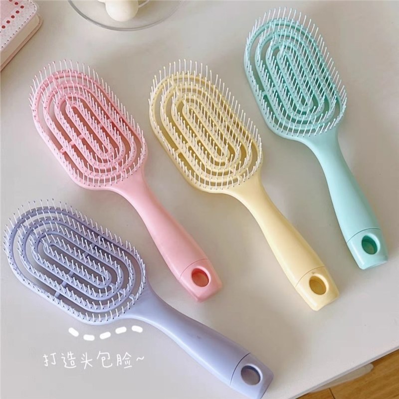 Cute estilo macarón costilla de masaje de tipo de retorno vacío casero cabello recto rizado cabello de masaje de cabello suelto peine de cuidado del cabello